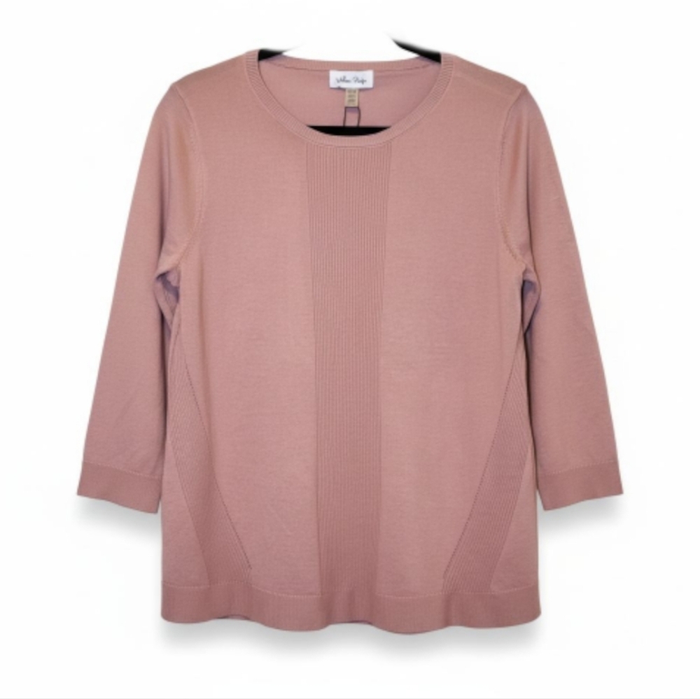 Melissa Paige Knit Sweater Top Mauve Rose Pink 3/4 Sleeve Ribbed Boho Medium NEW